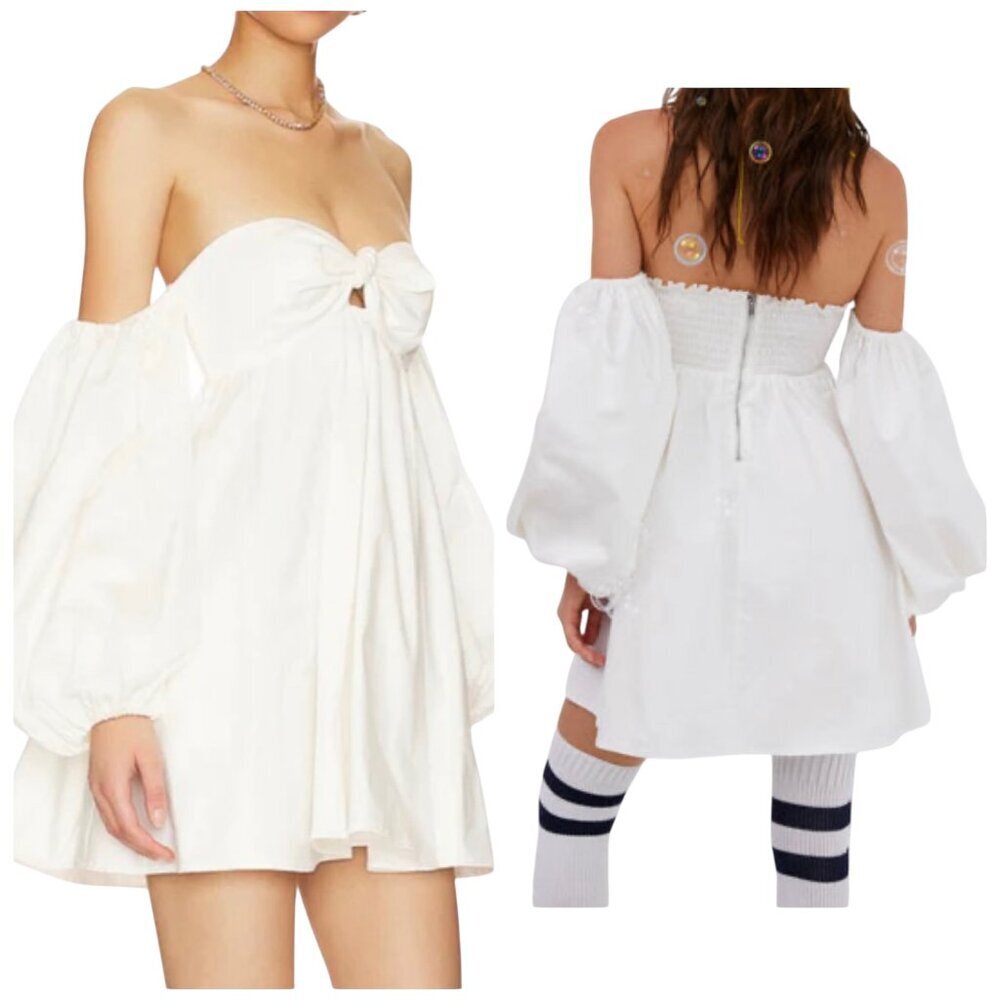 For Love & Lemons Saint Lucia Mini Dress White Off Shoulder Tie Front